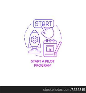 Initiate a pilot program concept icon. Research new technology. Launch short time project. Short period experiment abstract idea thin line illustration. Vector isolated outline color drawing. Initiate a pilot program concept icon