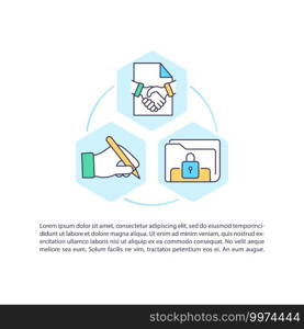 Initiation contract process concept icon with text. Negotiation, execution. Lifecycle management. PPT page vector template. Brochure, magazine, booklet design element with linear illustrations. Initiation contract process concept icon with text