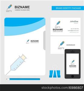 Injection Business Logo, File Cover Visiting Card and Mobile App Design. Vector Illustration