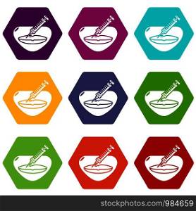 Injection lips icons 9 set coloful isolated on white for web. Injection lips icons set 9 vector
