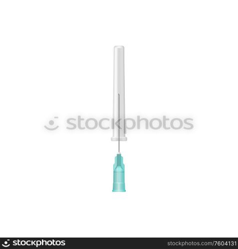 Injection needle and cover isolated medical tools. Vector 18 gauge needle and cap. Medical injection needle and cap isolated