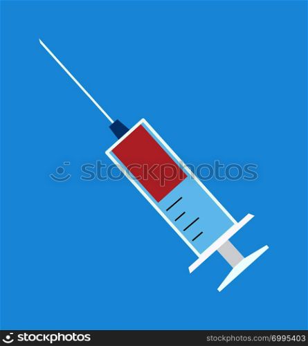 Injection syringe icon vaccine with red blood liquid isolated on background