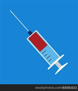 Injection syringe icon vaccine with red blood liquid isolated on background