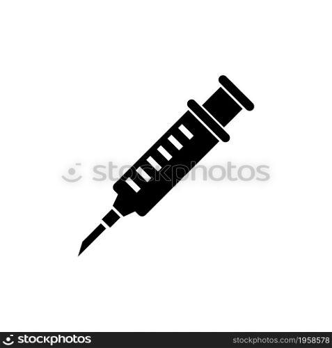 Injection Syringe Needle, Medical Tool. Flat Vector Icon illustration. Simple black symbol on white background. Injection Syringe Needle Medical Tool sign design template for web and mobile UI element