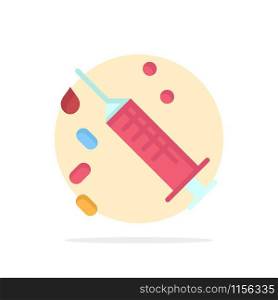 Injection, Syringe, Vaccine, Treatment Abstract Circle Background Flat color Icon