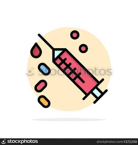 Injection, Syringe, Vaccine, Treatment Abstract Circle Background Flat color Icon