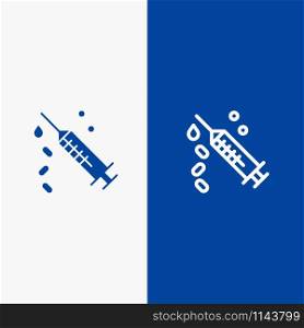 Injection, Syringe, Vaccine, Treatment Line and Glyph Solid icon Blue banner