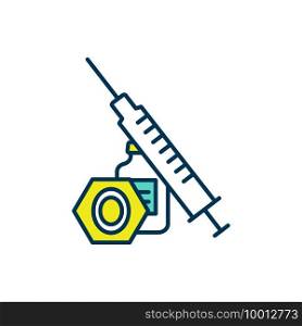 Injection therapy RGB color icon. Medication delivering through needle. Anti-inflammatory injections. Nutritional support. Pain reduction. Sports injuries treatment. Isolated vector illustration. Injection therapy RGB color icon