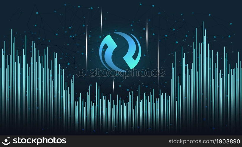 Injective Protocol INJ token symbol of the DeFi project on dark polygonal background with wave of lines. Cryptocurrency coin logo icon. Decentralized finance programs. Vector illustration.