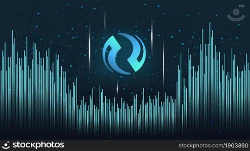 Injective Protocol INJ token symbol of the DeFi project on dark polygonal background with wave of lines. Cryptocurrency coin logo icon. Decentralized finance programs. Vector illustration.