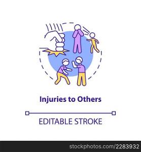 Injuries to others concept icon. Violent behavior. Effects of conduct disorder abstract idea thin line illustration. Isolated outline drawing. Editable stroke. Arial, Myriad Pro-Bold fonts used. Injuries to others concept icon