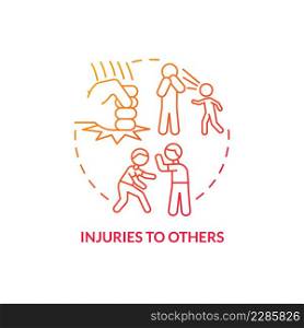 Injuries to others red gradient concept icon. Violent behavior. Effects of conduct disorder abstract idea thin line illustration. Isolated outline drawing. Myriad Pro-Bold fonts used. Injuries to others red gradient concept icon