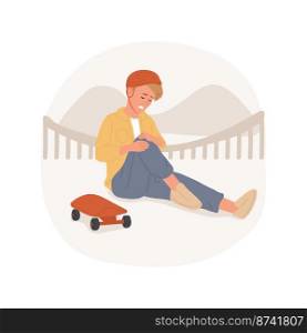 Injury isolated cartoon vector illustration. Teenage boy felling off skateboard and getting injured, extreme sport issues, active lifestyle, emergency help, tragic face vector cartoon.. Injury isolated cartoon vector illustration.