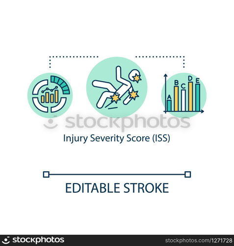 Injury severity score, polytrauma concept icon. Mortality, morbidity and hospitalization time indicators idea thin line illustration. Vector isolated outline RGB color drawing. Editable stroke