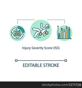 Injury severity score, polytrauma concept icon. Mortality, morbidity and hospitalization time indicators idea thin line illustration. Vector isolated outline RGB color drawing. Editable stroke