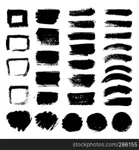 Ink black art brushes vector set. Dirty grunge painted strokes. Black paint and brush stroke dirty grunge illustration. Ink black art brushes vector set. Dirty grunge painted strokes