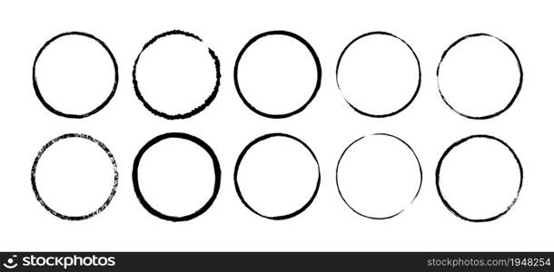 Ink circle frame. Grunge empty black boxes set. Oval borders collections. Rubber stamp imprint. Vector illustration isolated on white background.. Ink circle frame. Grunge empty black boxes set. Oval borders collections. Rubber stamp imprint. Vector illustration isolated on white background