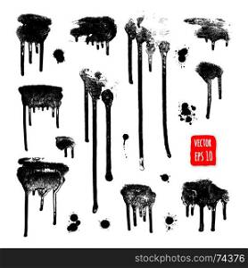 Ink drops. Grunge paint. Design element set.. Ink drops. Grunge paint. Design element set. Vector Illustration, Isolated on white