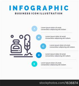 Ink, Erite, Fur, Letter, Office, Line icon with 5 steps presentation infographics Background