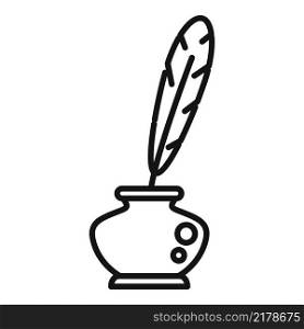 Ink feather pot icon outline vector. Pen paper. Hand letter. Ink feather pot icon outline vector. Pen paper