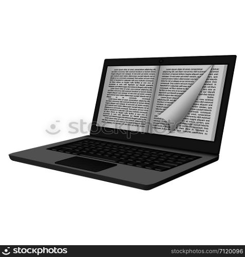 Ink laptop reading mockup. Realistic illustration of ink laptop reading vector mockup for web design isolated on white background. Ink laptop reading mockup, realistic style