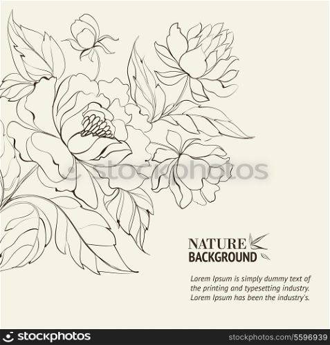 Ink Painting of Peony. Vector illustration, contains transparencies, gradients and effects.