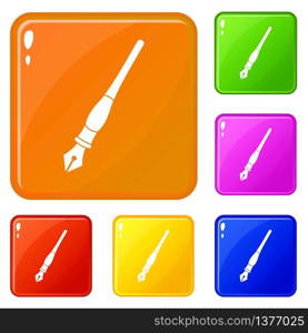 Ink pen icons set collection vector 6 color isolated on white background. Ink pen icons set vector color