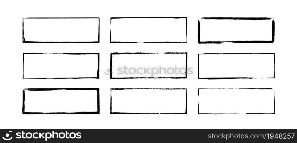 Ink rectangle stamps. Grunge empty black frames set. Square borders collections. Rubber stamp imprint. Vector illustration isolated on white background.. Ink rectangle stamps. Grunge empty black frames set. Square borders collections. Rubber stamp imprint. Vector illustration isolated on white background