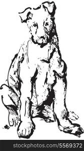 ink sketch of dog - young terrier (black and white picture)