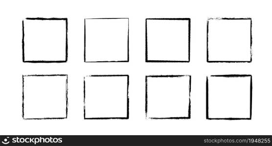 Ink square frames. Grunge empty black boxes set. Rectangle borders collections. Rubber stamp imprint. Vector illustration isolated on white background.. Ink square frames. Grunge empty black boxes set. Rectangle borders collections. Rubber stamp imprint. Vector illustration isolated on white background