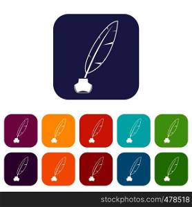 Ink with pen icons set vector illustration in flat style in colors red, blue, green, and other. Ink with pen icons set