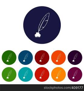 Ink with pen set icons in different colors isolated on white background. Ink with pen set icons