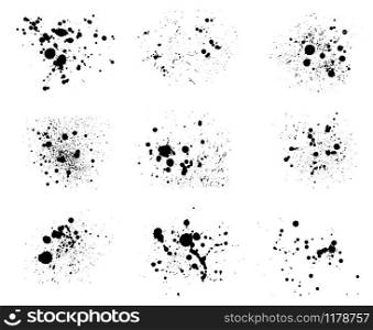 Inked blots. Vector ink spots, wet black inkblots or droplets. Inked blots set