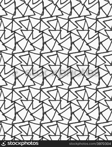 Inked overlapping triangles on white.Hand drawn with ink seamless background.Monochrome rough texture.