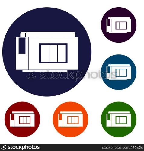 Inkjet printer cartridge icons set in flat circle reb, blue and green color for web. Inkjet printer cartridge icons set
