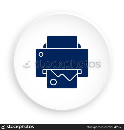 inkjet printer icon in neomorphism style for mobile app. Button for mobile application or web. Vector on white background