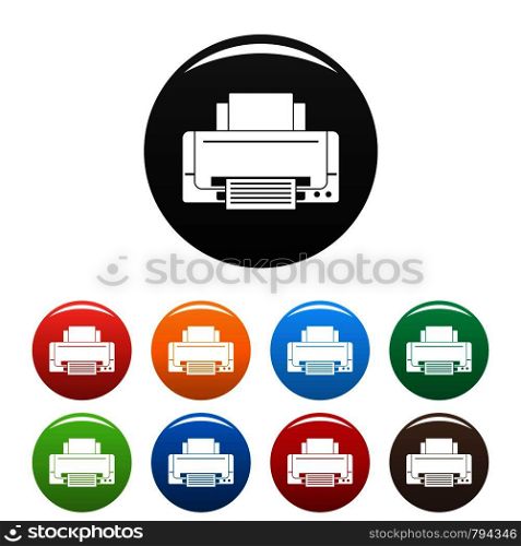Inkjet printer icons set 9 color vector isolated on white for any design. Inkjet printer icons set color