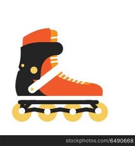 Inline roller skate vector. Sports and outdoor activities equipment flat illustration. For sport concepts, stores ad, icons or web design. Summer rollerblading. Isolated on white background. Roller Skate Vector Illustration in Flat Design. Roller Skate Vector Illustration in Flat Design