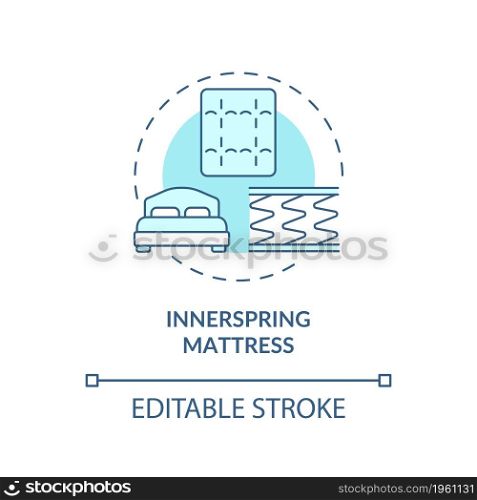 Innerspring mattress blue concept icon. Common matress type abstract idea thin line illustration. Metal springs carcass covered with fabric. Vector isolated outline color drawing. Editable stroke. Innerspring mattress blue concept icon