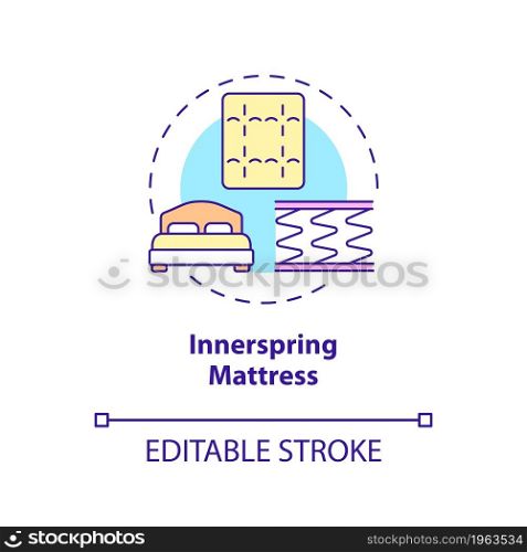 Innerspring mattress concept icon. Common matress type abstract idea thin line illustration. Metal springs carcass covered with fabric. Vector isolated outline color drawing. Editable stroke. Innerspring mattress concept icon