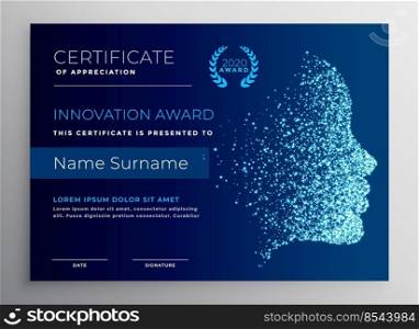 innovation award certificate design with particle face