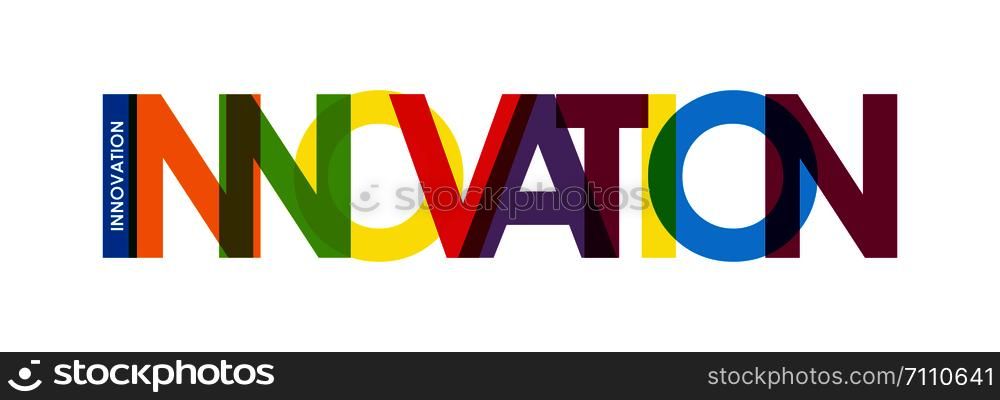 INNOVATION. Color colorful banner, lowercase letters, simple design