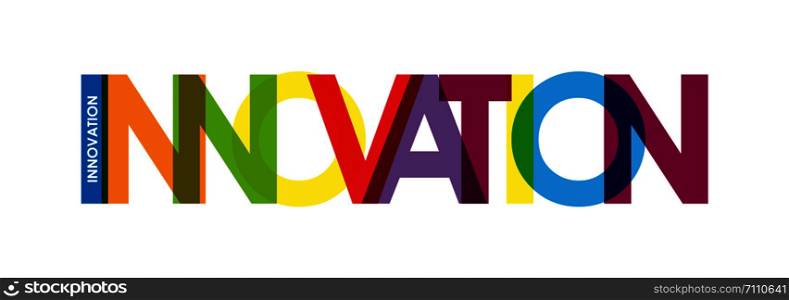 INNOVATION. Color colorful banner, lowercase letters, simple design