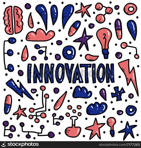 Innovation concept in doodle style. Vector symbols poster illustration.