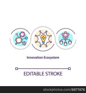 Innovation ecosystem concept icon. Co create development at the enterprise idea thin line illustration. Sectoral innovation systems. Vector isolated outline RGB color drawing. Editable stroke. Innovation ecosystem concept icon