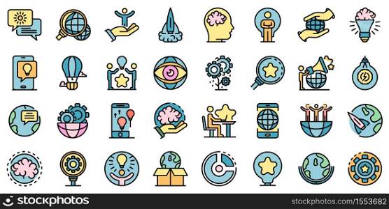 Innovation icons set. Outline set of innovation vector icons thin line color flat on white. Innovation icons set vector flat