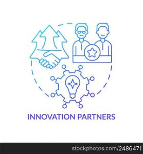 Innovation partners blue gradient concept icon. Source for idea generation abstract idea thin line illustration. Corporate partnerships. Isolated outline drawing. Myriad Pro-Bold font used. Innovation partners blue gradient concept icon