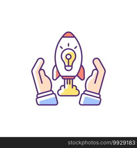 Innovation RGB color icon. IT project startup. Business mission. Company development. Creative approach. Core corporate values. Start up administration. Isolated vector illustration. Innovation RGB color icon