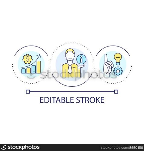 Innovations for business loop concept icon. Corporate development. Progressive methods abstract idea thin line illustration. Isolated outline drawing. Editable stroke. Arial font used. Innovations for business loop concept icon