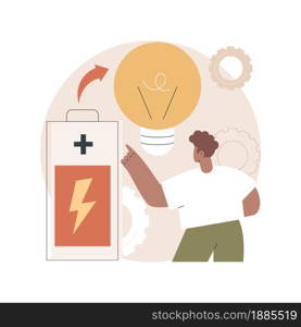 Innovative battery technology abstract concept vector illustration. Energy saving technology, battery creation, innovative science project, economy, eco-friendly fast charging abstract metaphor.. Innovative battery technology abstract concept vector illustration.